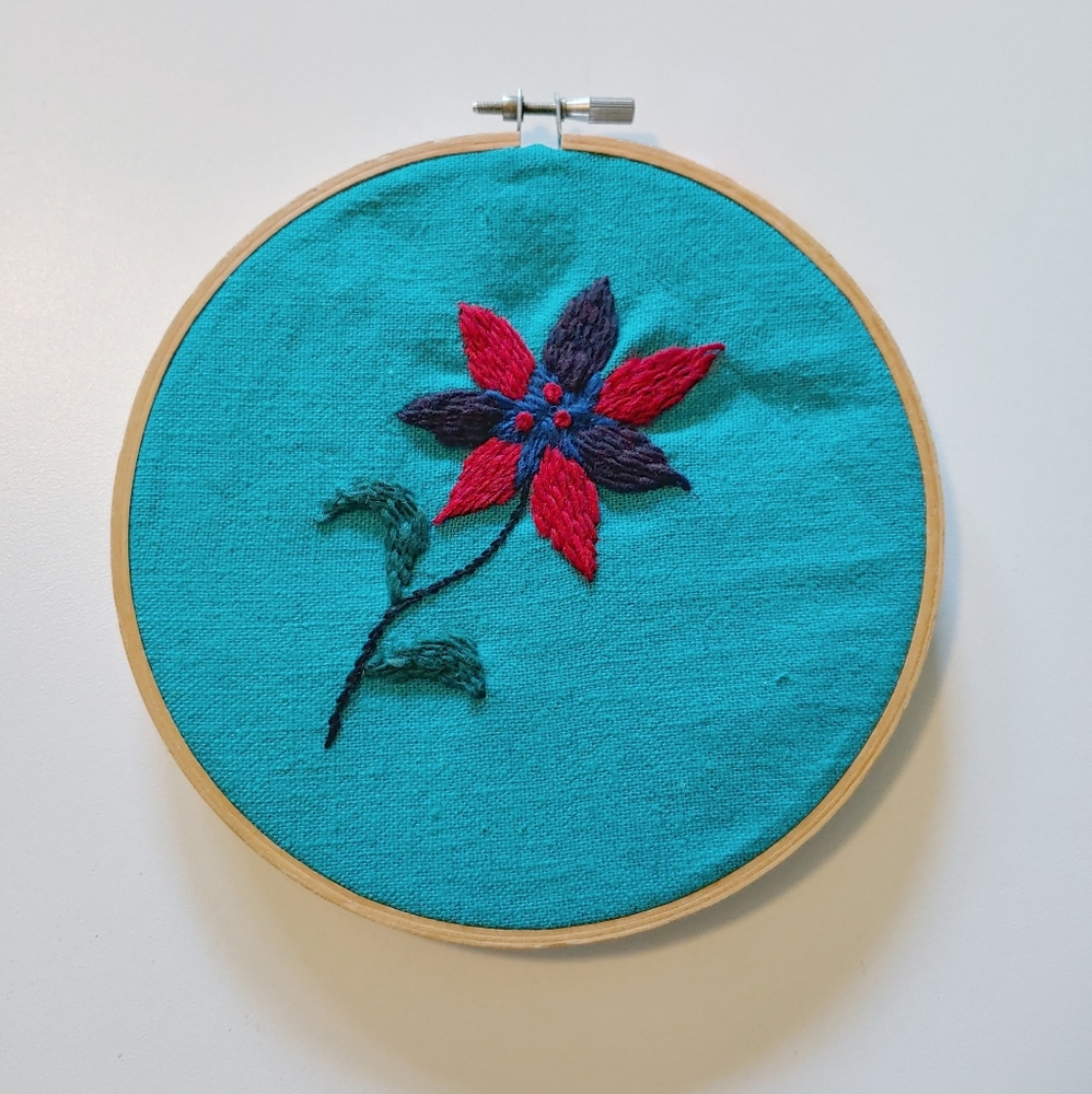 Vintage handmade flower embroidery picture
